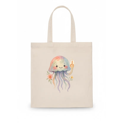 jellyfish with kawaii face and tentacles, one tentacle pointing up defiantly - Tote Bag - white
