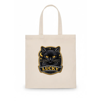 BLACK CAT LUCKY - sleek black cat with gold eyes in black , mysterious feline - Tote Bag - white