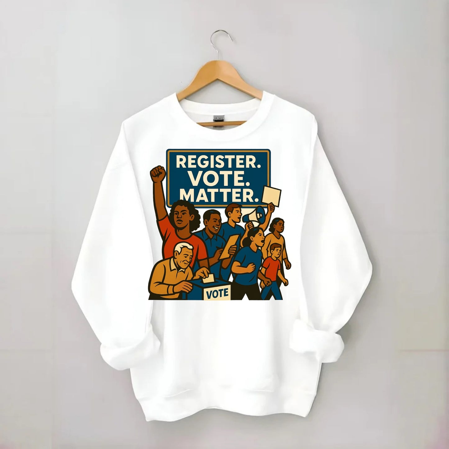 Voter registration drive bringing community together - "Register. Vote. - Crewneck Sweatshirt - white