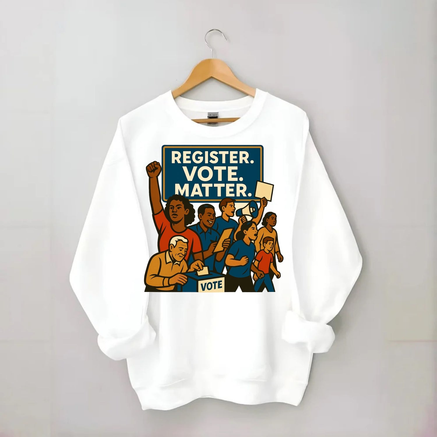 Voter registration drive bringing community together - "Register. Vote. - Crewneck Sweatshirt - white