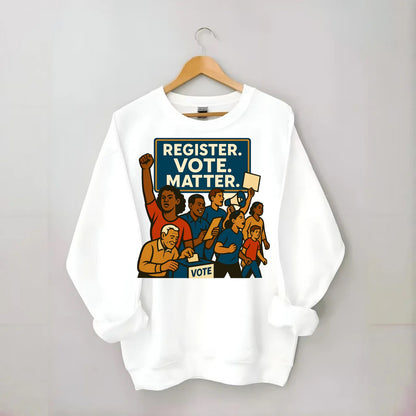 Voter registration drive bringing community together - "Register. Vote. - Crewneck Sweatshirt - white