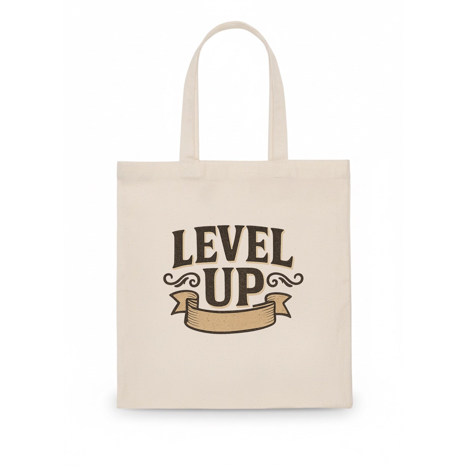Bold typography design - "LEVEL UP" - improving, advancing, growing - Tote Bag - white