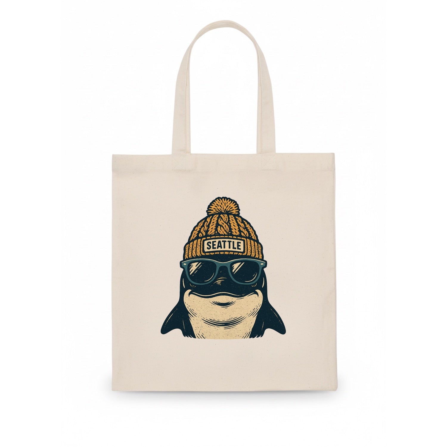 Seattle Orca wearing Seattle beanie with pom pom and wayfarer sunglasses - Tote Bag - white