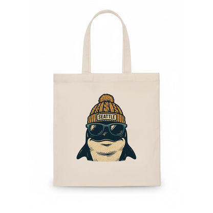 Seattle Orca wearing Seattle beanie with pom pom and wayfarer sunglasses - Tote Bag - white