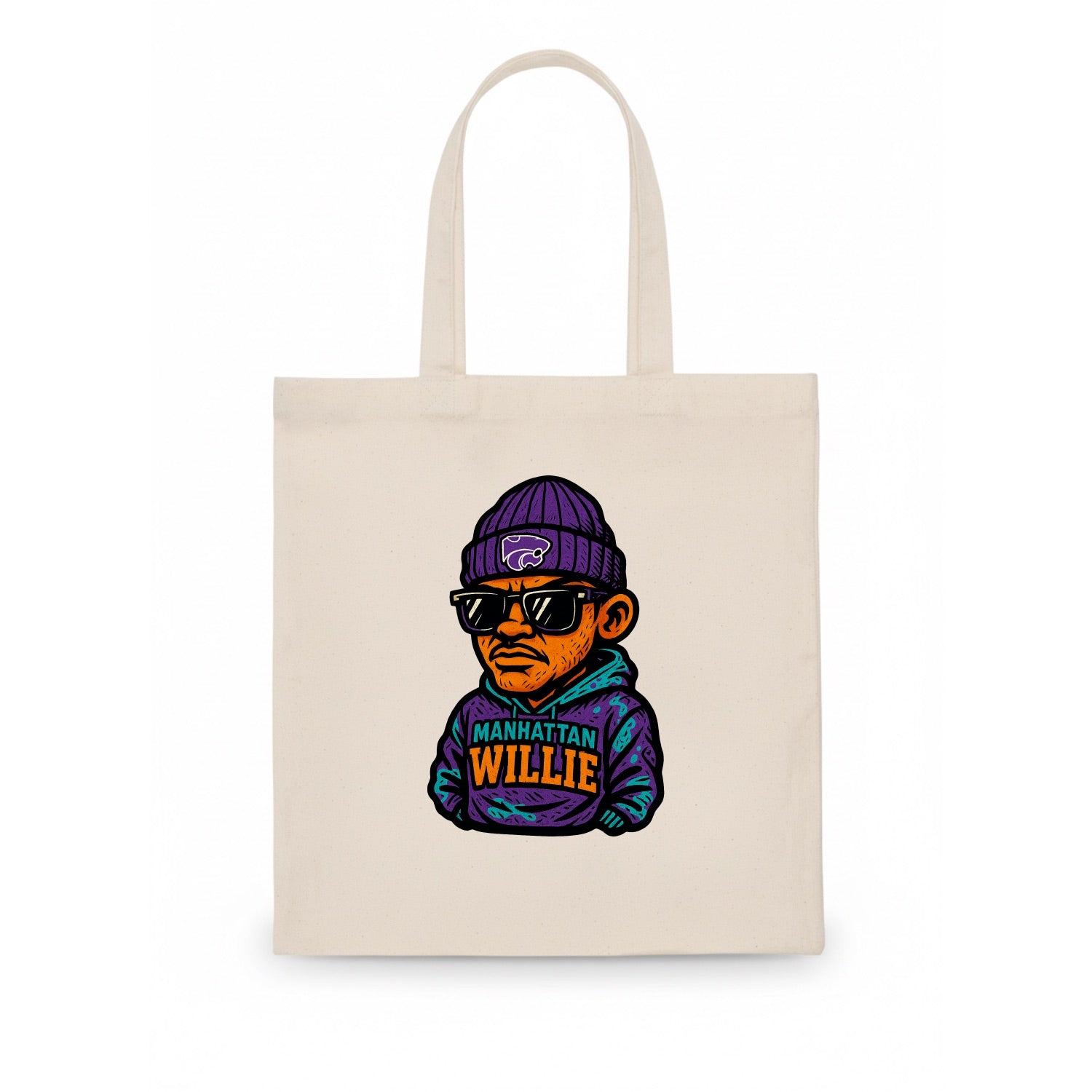 Manhattan Willie wearing Kansas State beanie with powercat patch - Tote Bag - white