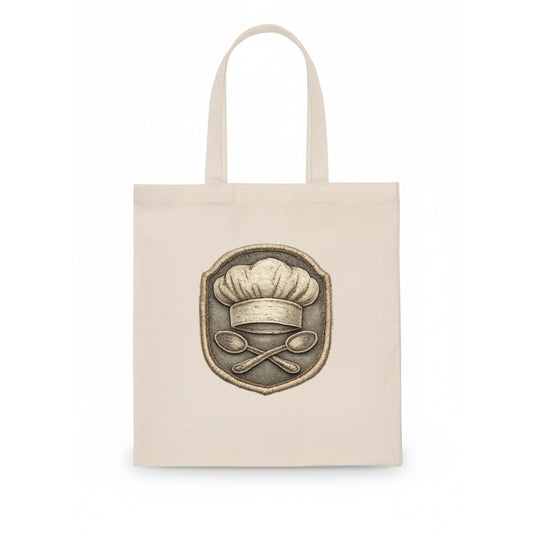 COOKING CHEF HAT - toque blanche with crossed spoons in white and silver , culinary hobby - Tote Bag - white