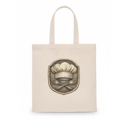 COOKING CHEF HAT - toque blanche with crossed spoons in white and silver , culinary hobby - Tote Bag