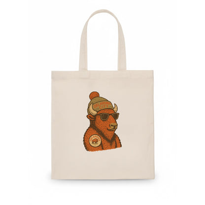 Oklahoma Buffalo wearing Oklahoma City beanie with pom pom and wayfarer sunglasses - Tote Bag - white