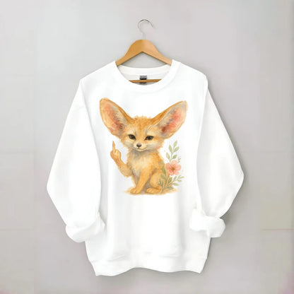 tiny fennec fox with oversized ears, one small paw raised in sass - Crewneck Sweatshirt - white