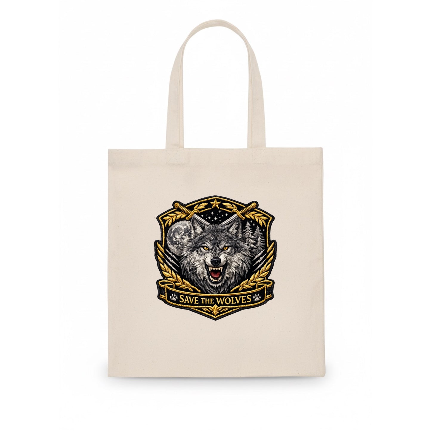 SAVE THE WOLVES - wolf moon in gray , predator protection - Tote Bag - white
