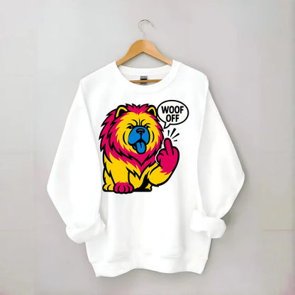 Chow Chow with lion mane and blue-black tongue, fluffy dignified paw up with - Crewneck Sweatshirt - white