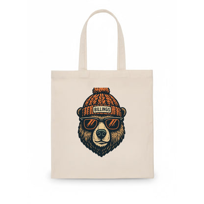Montana Grizzly Bear wearing Billings beanie with pom pom and wayfarer sunglasses - Tote Bag - white
