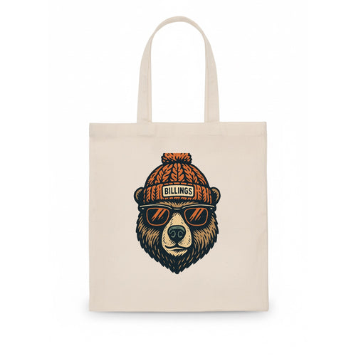 Montana Grizzly Bear wearing Billings beanie with pom pom and wayfarer sunglasses - Tote Bag