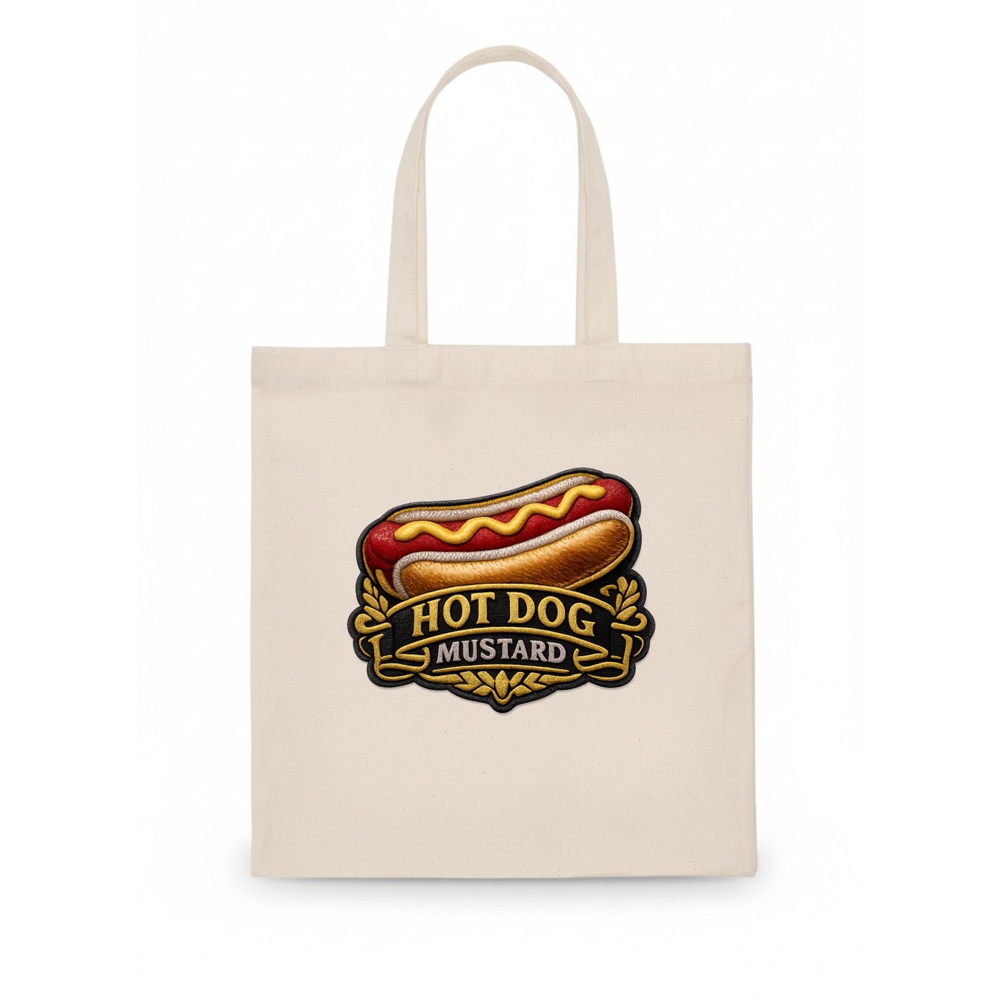 HOT DOG MUSTARD - classic hot dog in tan yellow red , ballpark food - Tote Bag - white
