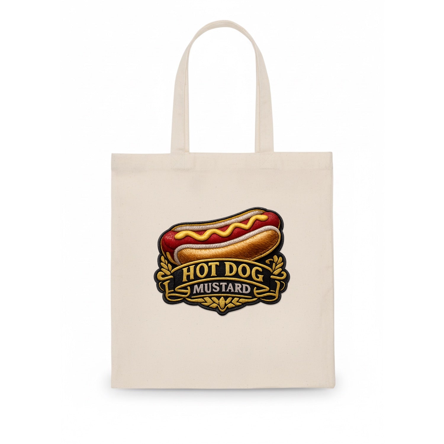 HOT DOG MUSTARD - classic hot dog in tan yellow red , ballpark food - Tote Bag - white