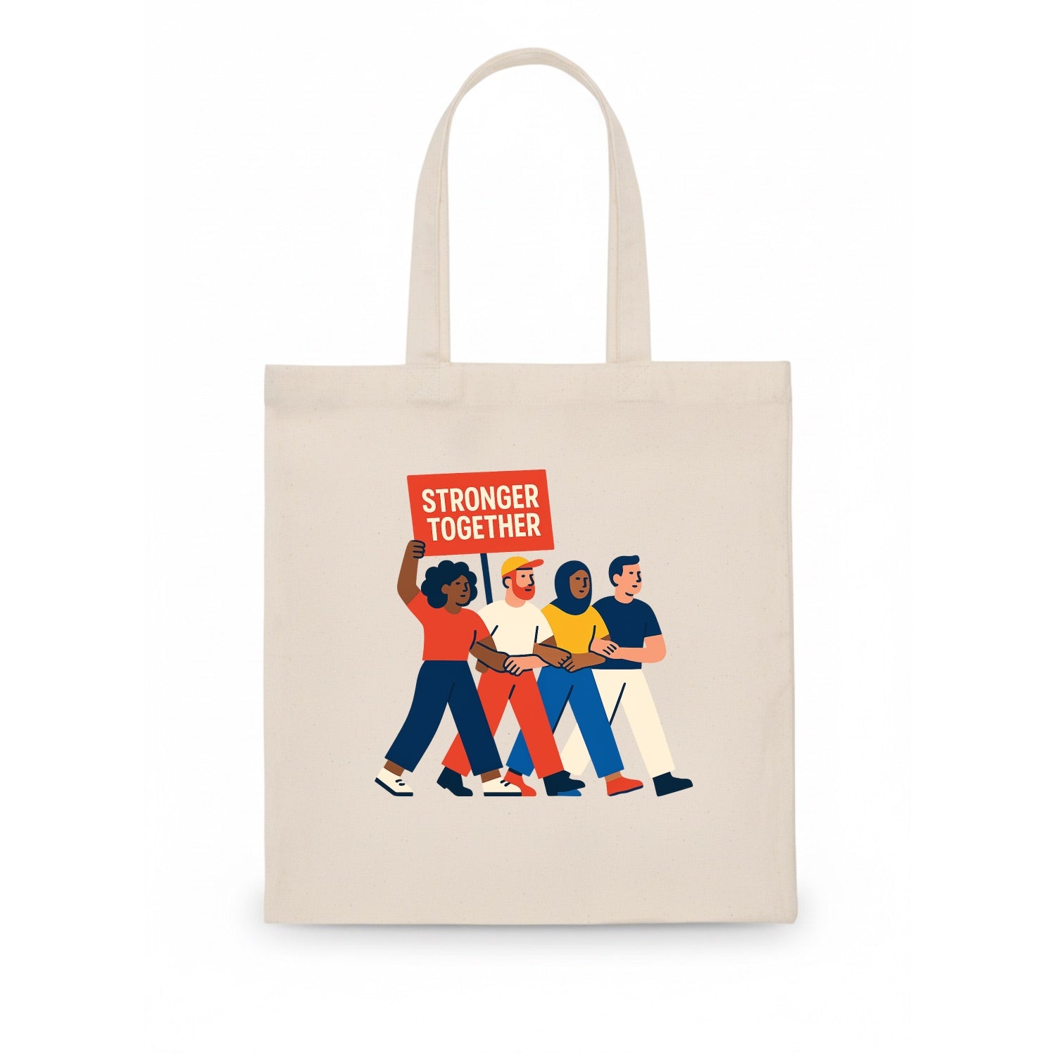 Peaceful protesters marching with linked arms - "Stronger Together" - solidarity movement - Tote Bag - white