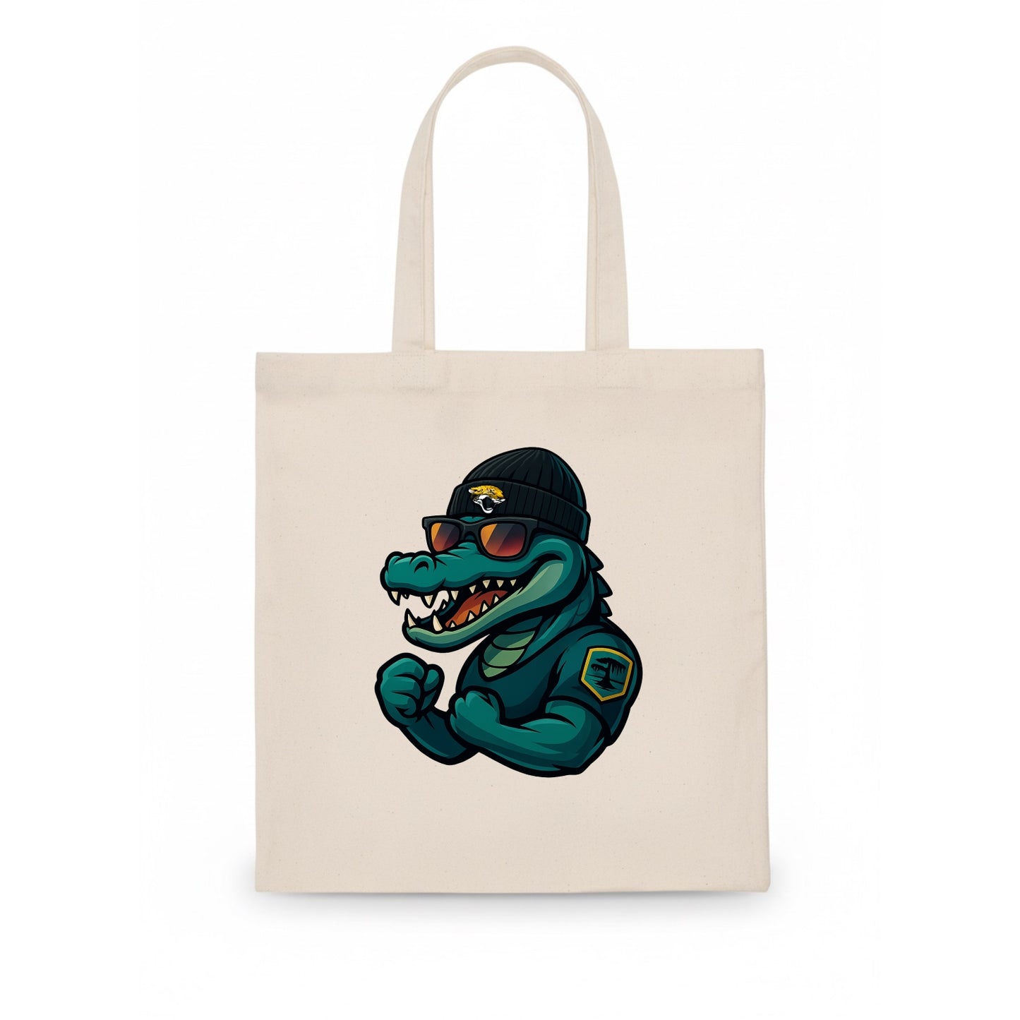 Jacksonville Alligator wearing Jaguars beanie with swamp patch and wayfarer sunglasses - Tote Bag - white
