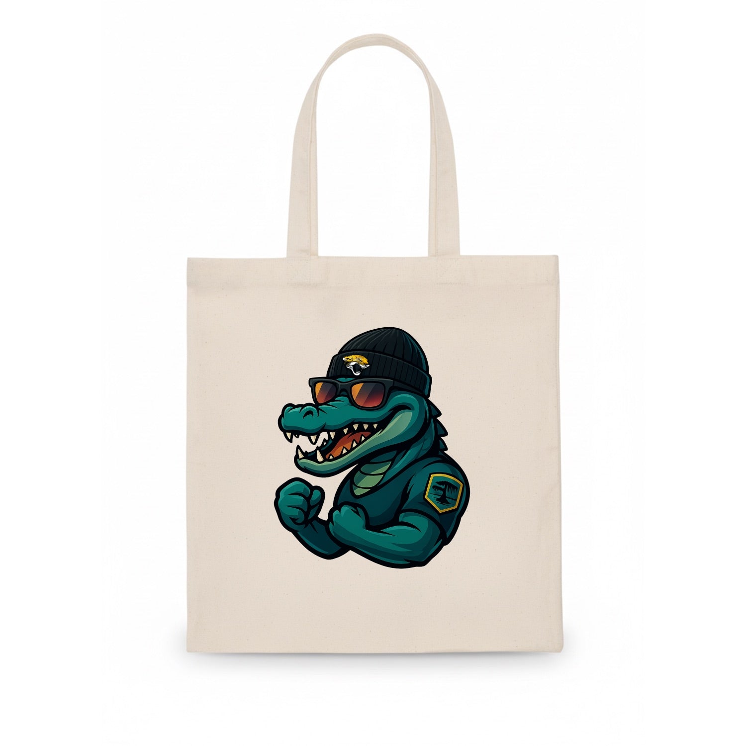 Jacksonville Alligator wearing Jaguars beanie with swamp patch and wayfarer sunglasses - Tote Bag - white