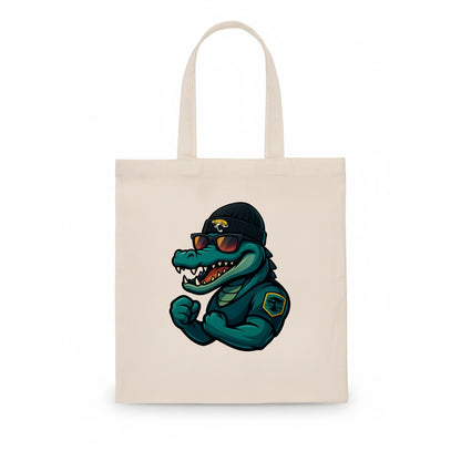 Jacksonville Alligator wearing Jaguars beanie with swamp patch and wayfarer sunglasses - Tote Bag - white