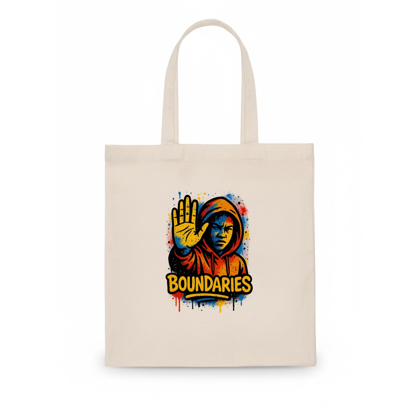 Person holding up hand in "stop" gesture - setting boundaries concept, self-protection - Tote Bag - white