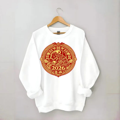 LUCKY HORSE MEDALLION | Circular medallion with horse profile | Intricate - Crewneck Sweatshirt - white