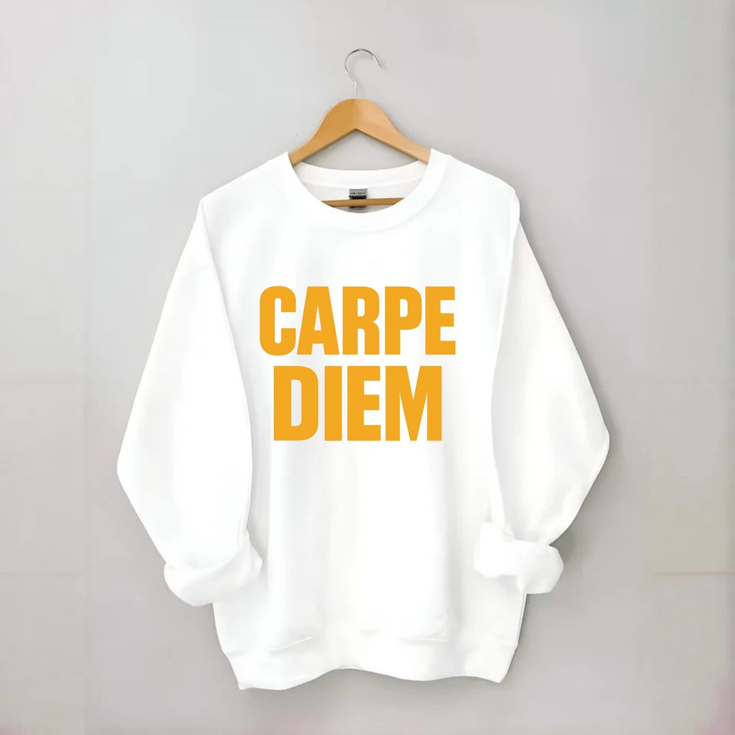 Bold typography design - "CARPE DIEM" - seize the day - Crewneck Sweatshirt - white