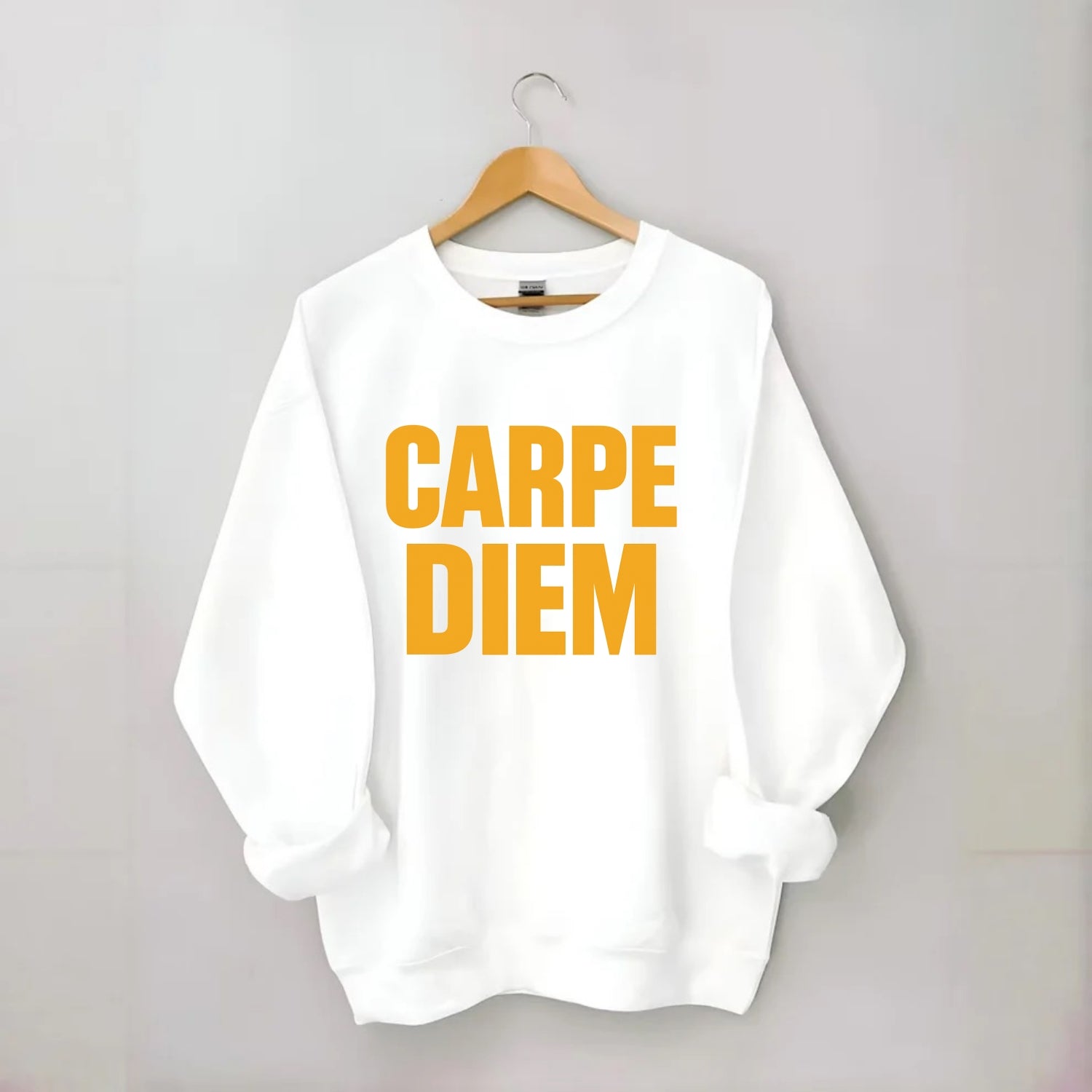 Bold typography design - "CARPE DIEM" - seize the day - Crewneck Sweatshirt - white