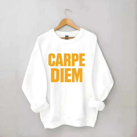 Bold typography design - "CARPE DIEM" - seize the day - Crewneck Sweatshirt - white