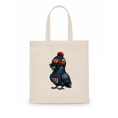 Manhattan Pigeon wearing Giants beanie with Empire State patch and wayfarer sunglasses - Tote Bag - white