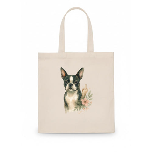 Boston Terrier with tuxedo markings, perky ears, paw up giving sass - Tote Bag