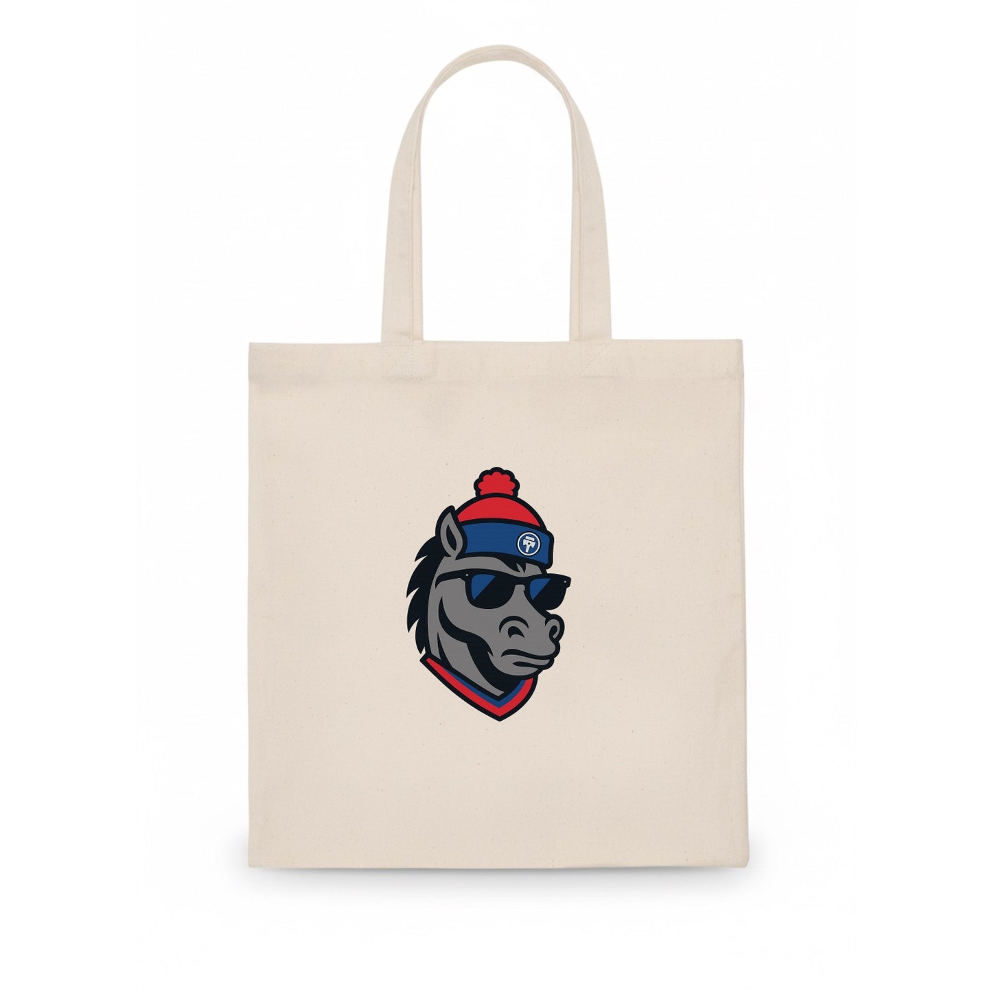 Detroit Stallion wearing Pistons red and blue beanie with piston patch and wayfarer - Tote Bag - white