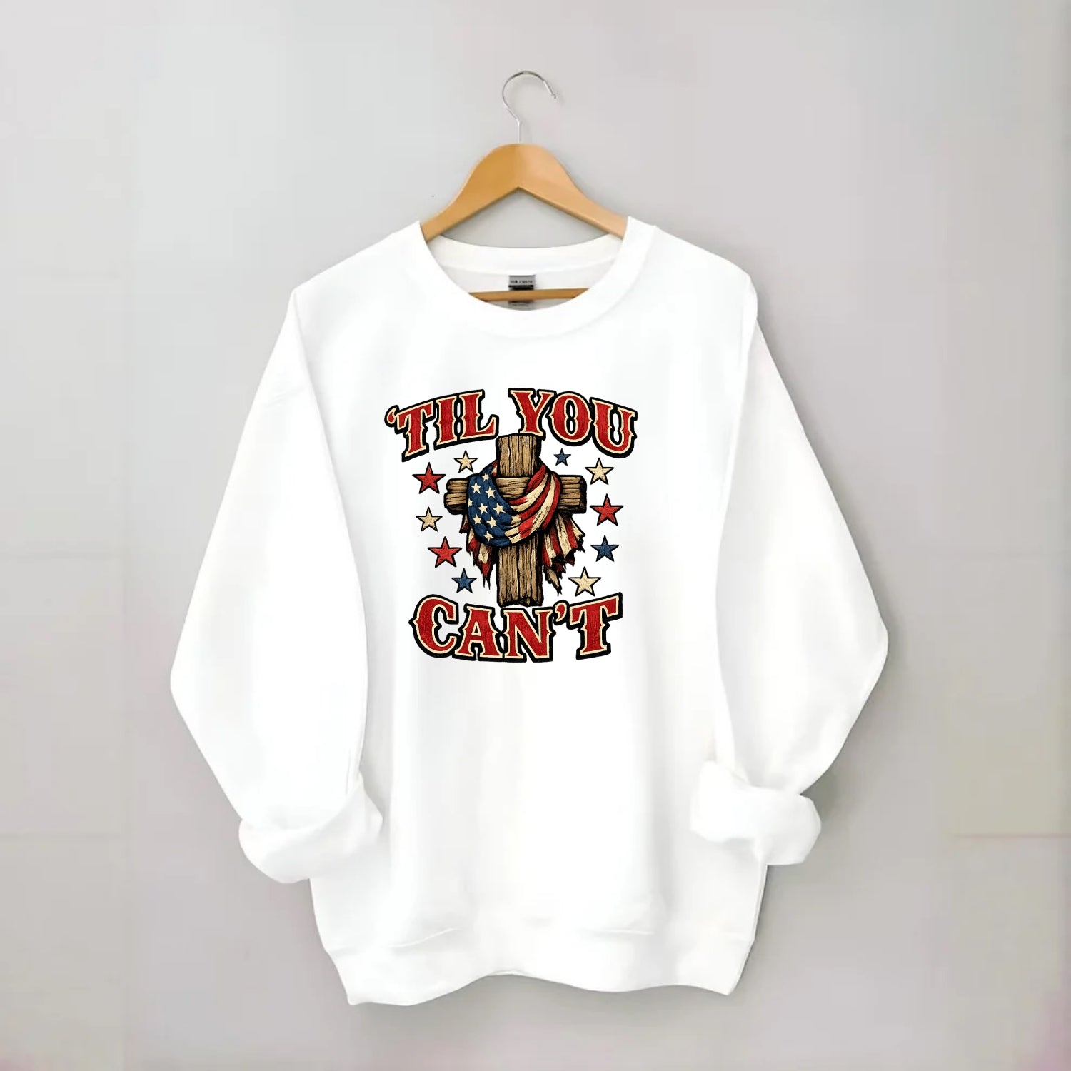 Til You Cant - Flag Cross - Crewneck Sweatshirt - white