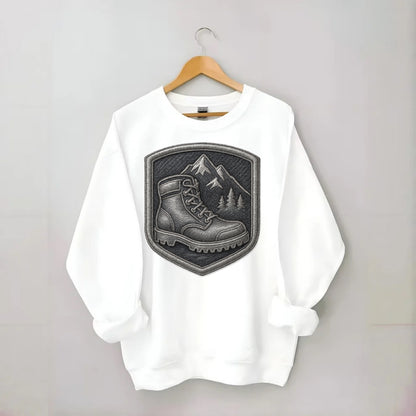Hiking boots with mountain peak - hiker pride - Crewneck Sweatshirt - white