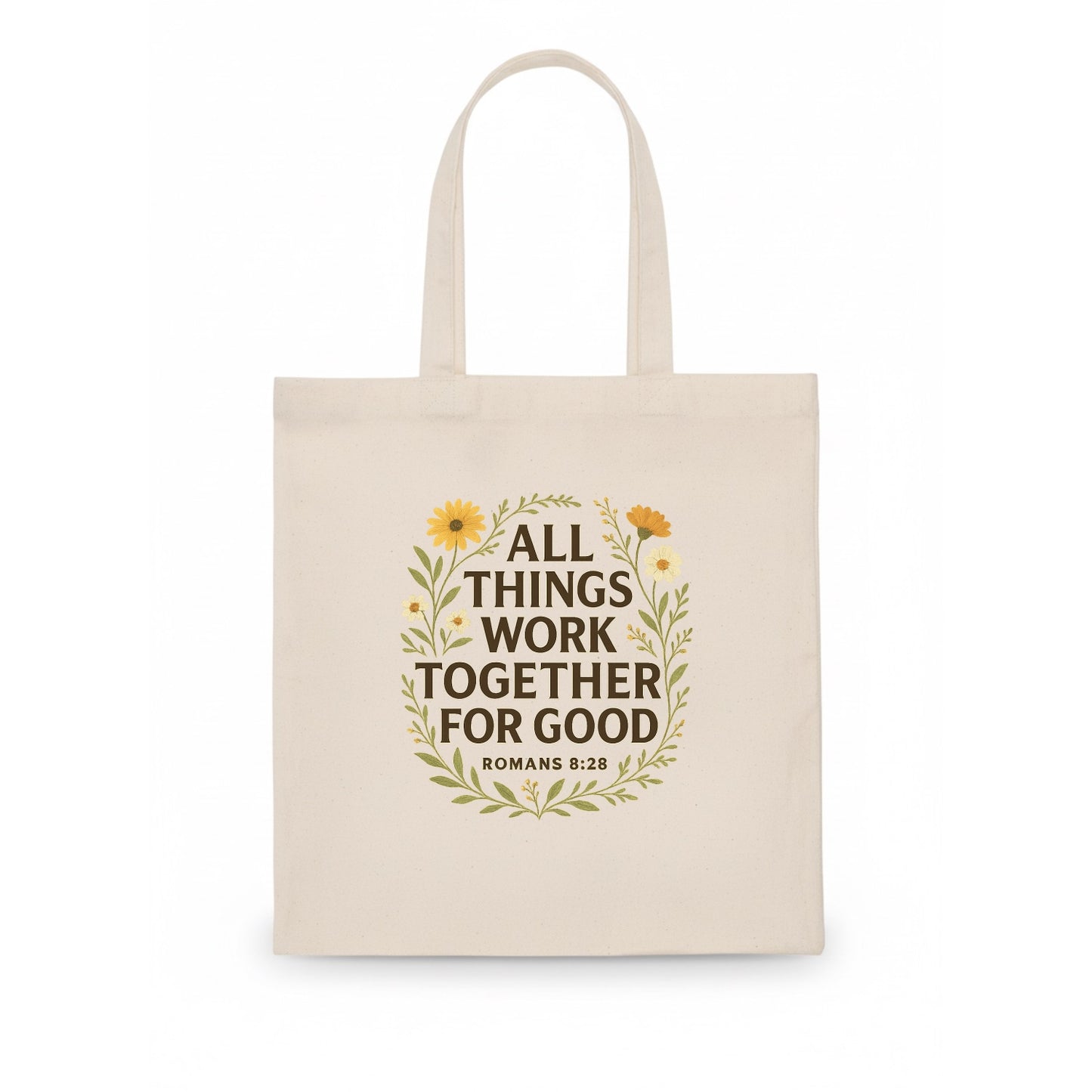 Romans 8:28 Flowers - Tote Bag - white