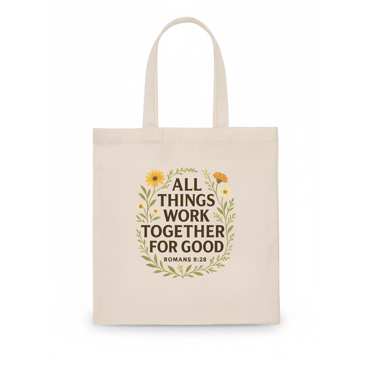 Romans 8:28 Flowers - Tote Bag - white