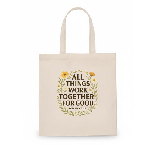 Romans 8:28 Flowers - Tote Bag - white