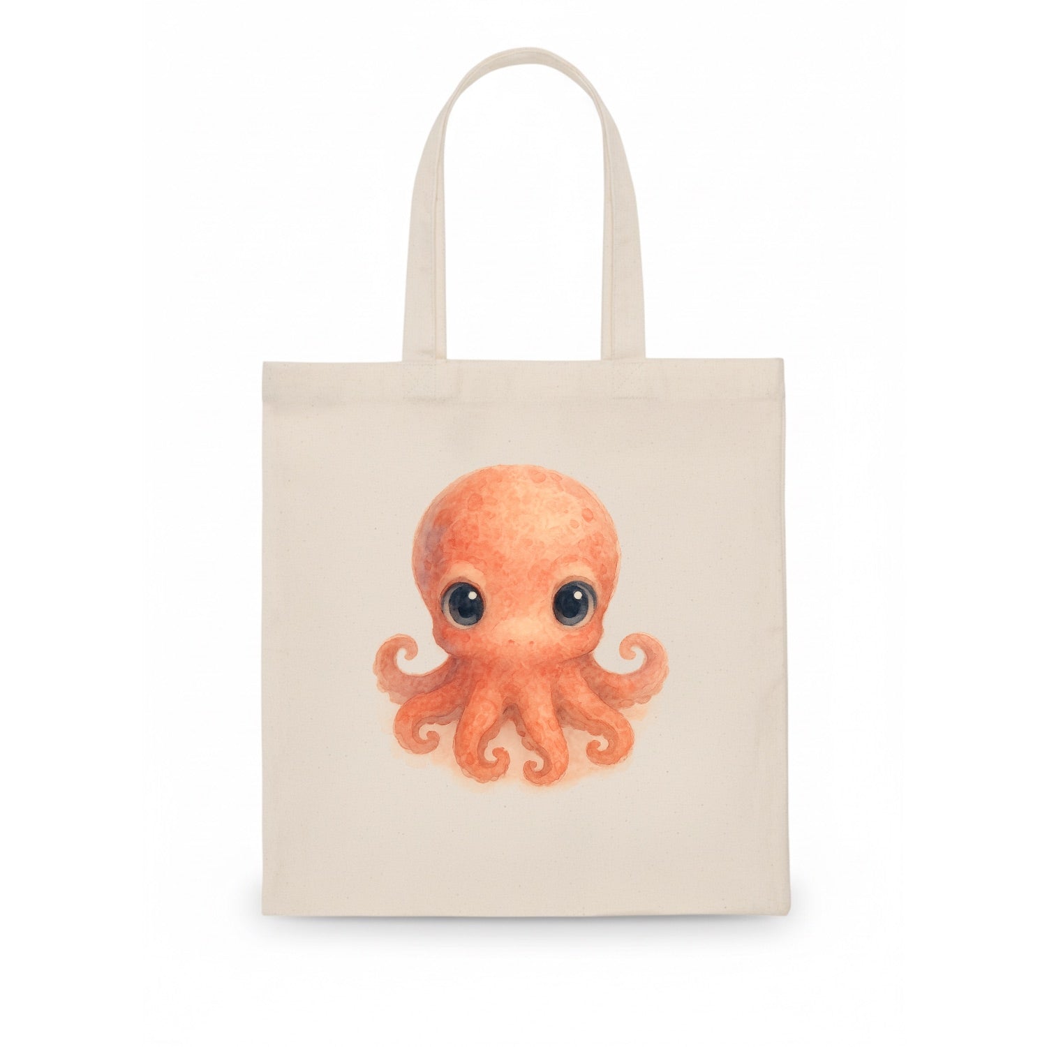 Baby Octopus - red-orange, eight tiny tentacles curled, large intelligent eyes, - Tote Bag - white