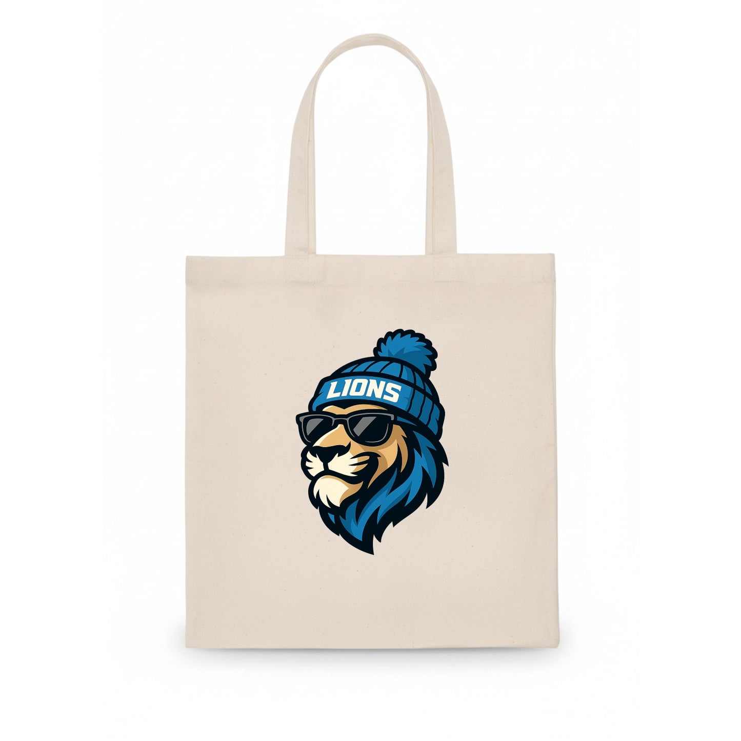 Detroit Lion wearing Lions Honolulu blue and silver beanie with pom pom and wayfarer - Tote Bag - white