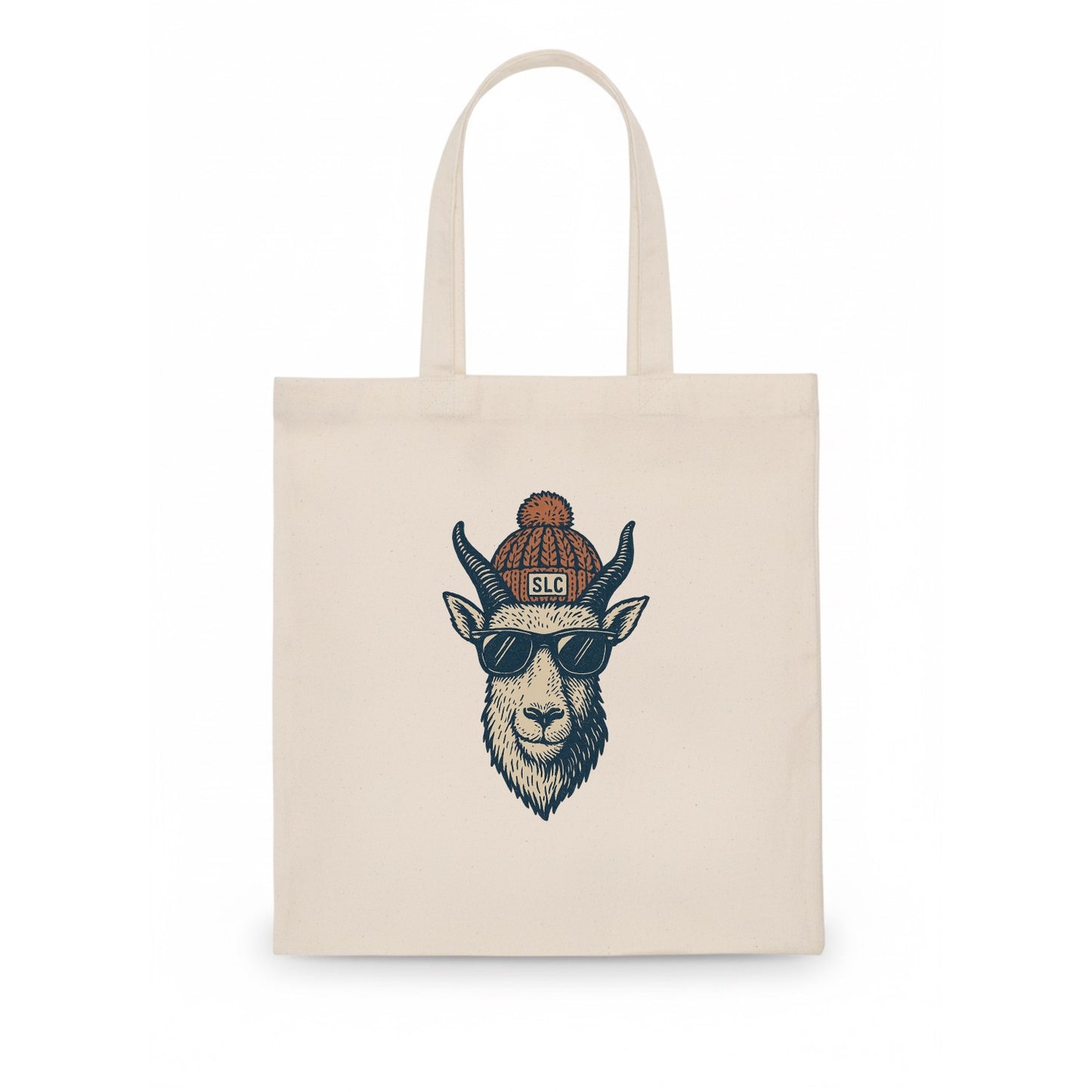 Salt Lake City Mountain Goat wearing SLC beanie with pom pom and wayfarer sunglasses - Tote Bag - white