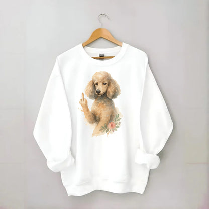 Standard Poodle with curly styled coat, intelligent face, fancy paw giving - Crewneck Sweatshirt - white