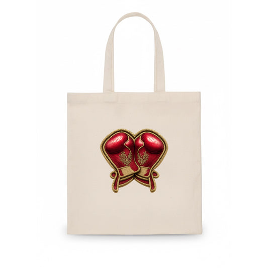 Embroidered patch design - BOXING GLOVES - red boxing gloves crossed in crimson and gold - Tote Bag - white