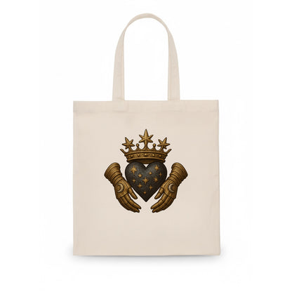 Ice crystal crown framing a frosted heart with fur-trimmed winter hands embracing it. - Tote Bag - white