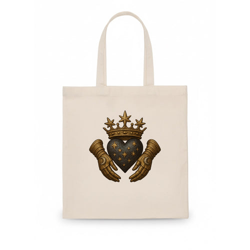 Ice crystal crown framing a frosted heart with fur-trimmed winter hands embracing it. - Tote Bag