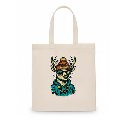 New Hampshire White-tailed Deer wearing Manchester beanie with pom pom and wayfarer - Tote Bag - white