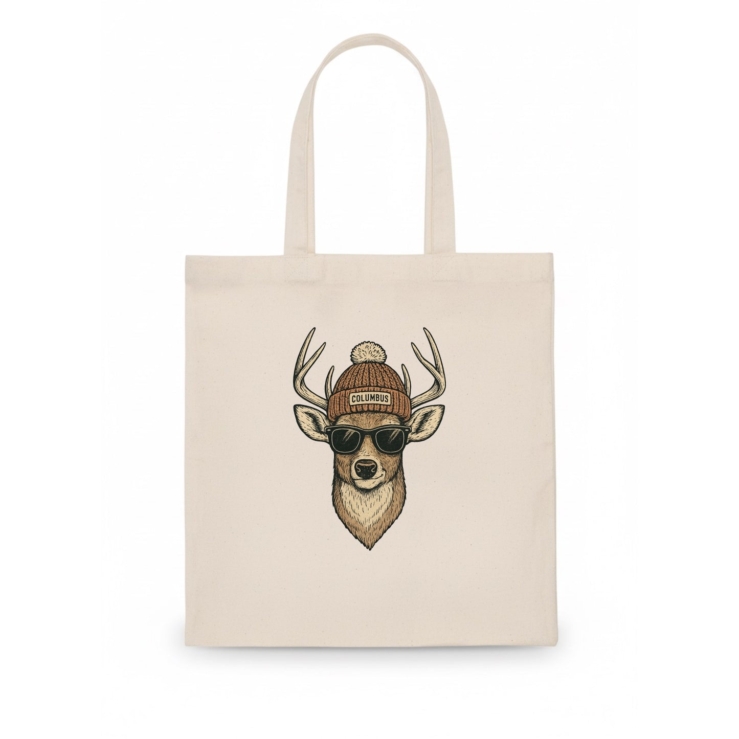 Ohio White-tailed Deer wearing Columbus beanie with pom pom and wayfarer sunglasses - Tote Bag - white