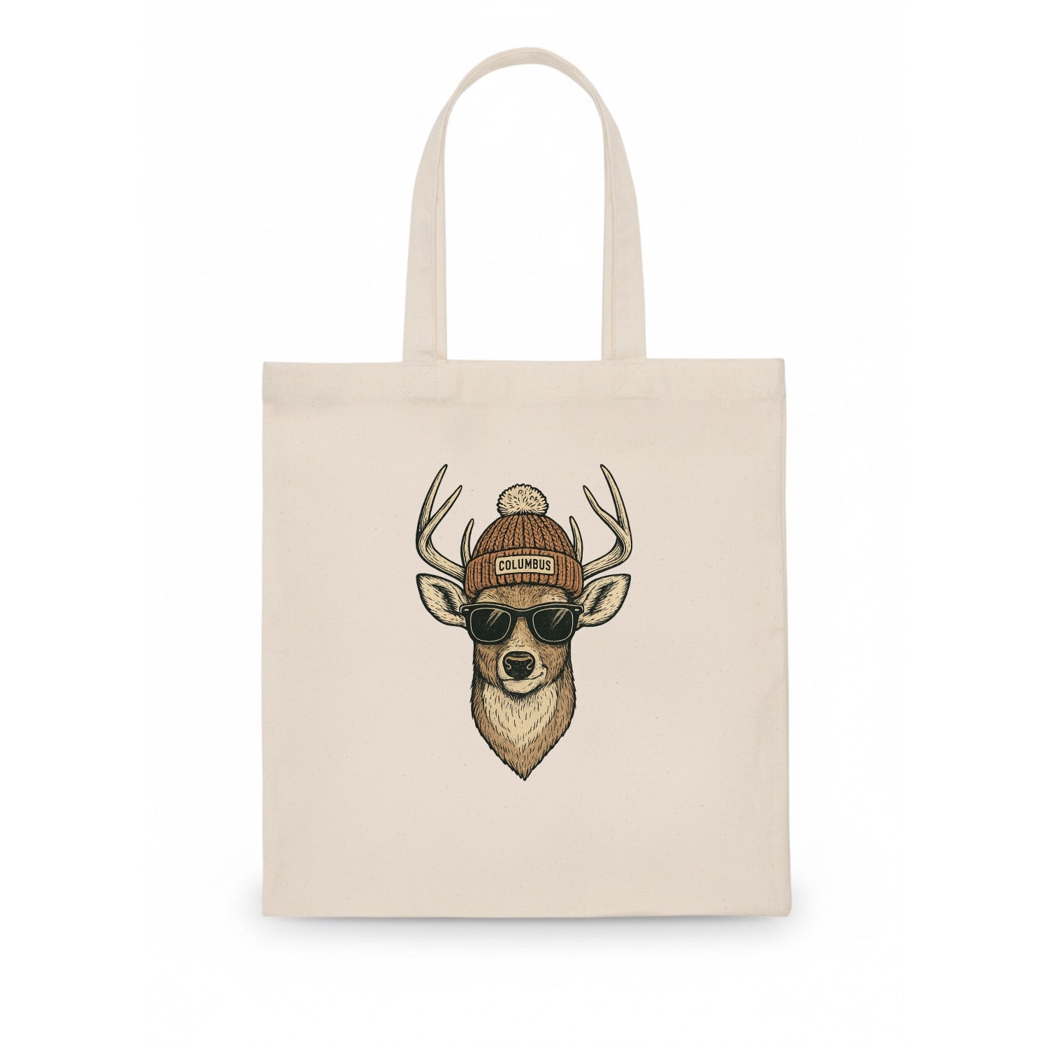 Ohio White-tailed Deer wearing Columbus beanie with pom pom and wayfarer sunglasses - Tote Bag - white