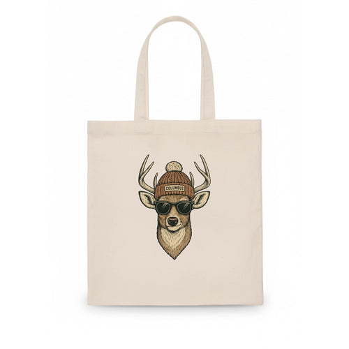 Ohio White-tailed Deer wearing Columbus beanie with pom pom and wayfarer sunglasses - Tote Bag