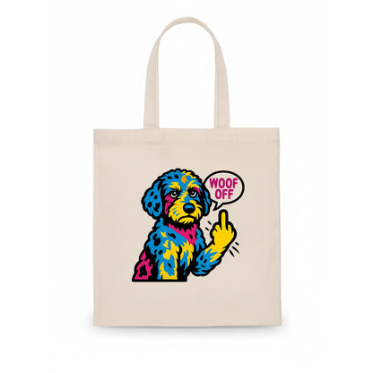 Aussiedoodle with merle patches and curly coat, playful smart paw raised - Tote Bag - white