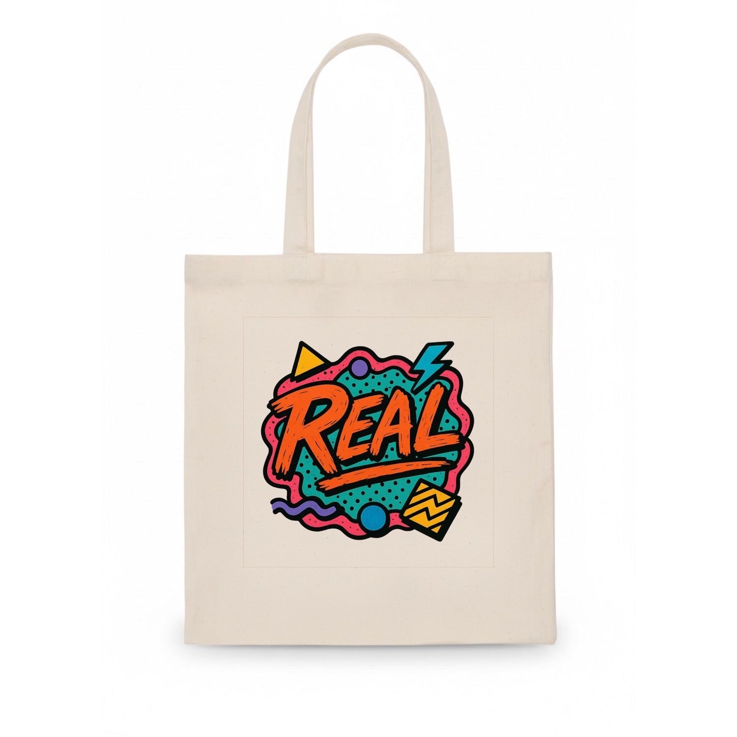 Imperfect brush strokes spelling "Real" - authenticity over perfection, raw and genuine - Tote Bag - white