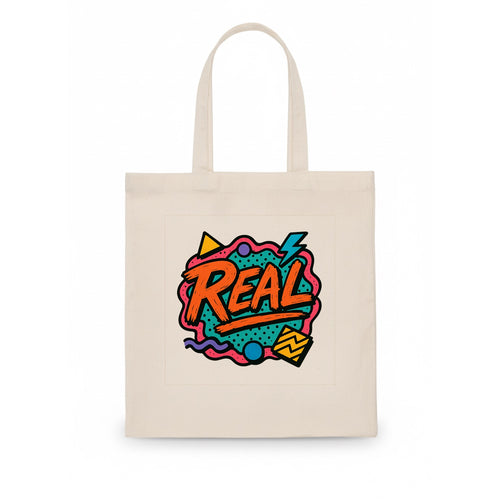 Imperfect brush strokes spelling Real - authenticity over perfection, raw and genuine - Tote Bag